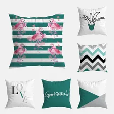Kit 6 Capas De Almofada Decorativa Flamingo Verde Água 40x40 Foto mini 1
