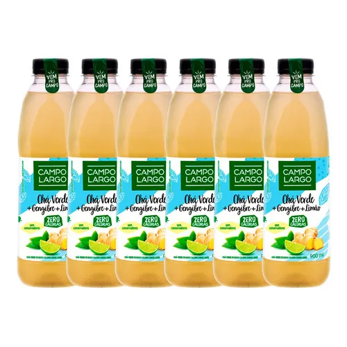 Kit 6 Chá Verde Gengibre Zero Calorias Campo Largo 900ml Foto 1