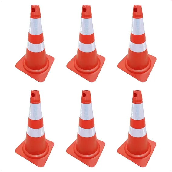 Kit 6 Cones Flexível 75 Cm Faixa Refletiva Laranja E Branco Foto 1