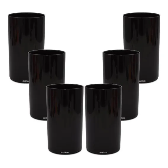 Kit 6 Copos Long Drink 280ml Preto Policarbonato Texturizado Foto 1