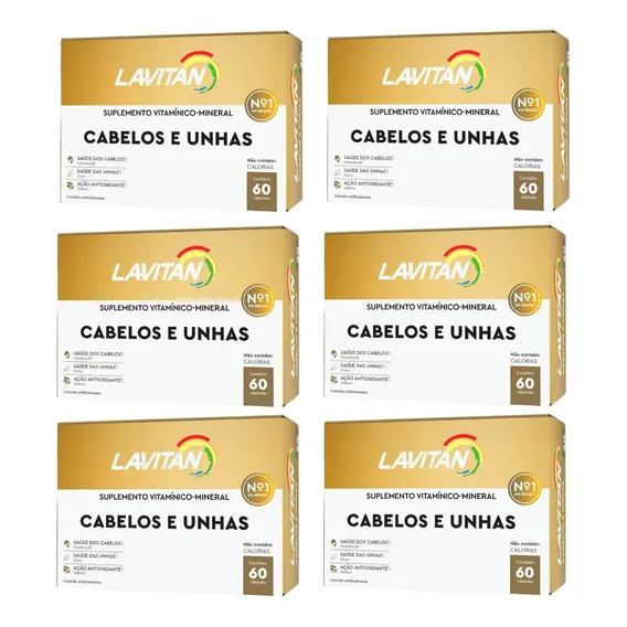 Kit 6 Cx Lavitan Mais Hair Cabelos E Unhas 60 Cap (360 Caps) Sabor Sem Sabor Foto 1