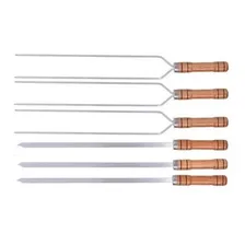 Kit 6 Espetos Alumínio Churrasqueira Churrasco 85Cm Madeira Foto  mini 1