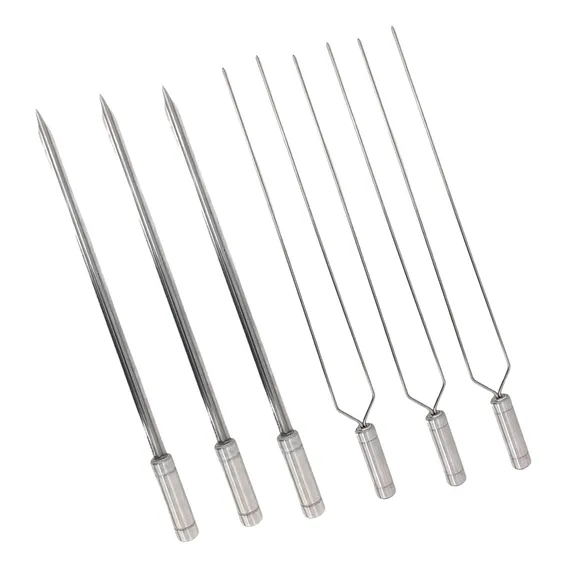 Kit 6 Espetos Churrasco Aço Inox Duplo E Espada Lâmina 80cm Foto 1