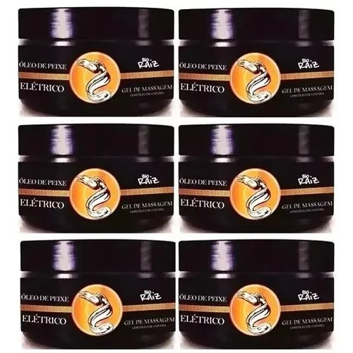 Kit 6 Gel Massagem Oleo De Peixe Eletrico 250g Bio Raiz Tipo de embalagem Pote Fragrância Suave Tipos de pele Todas Foto 1