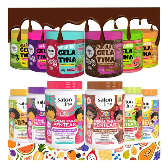 Kit 6 Gelatina + 6 Creme Pentear Kids Frutas Salon Line Foto 1
