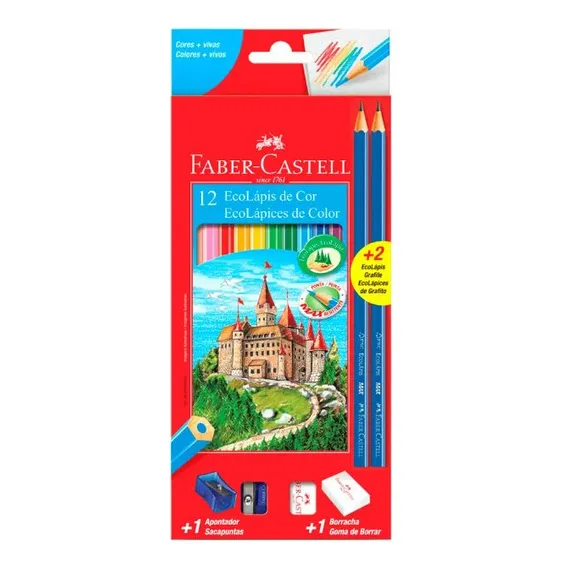 Kit 6 Lápis Cor Faber Castell 12 Cores +apontador+borracha Foto 1