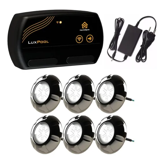 Kit 6 Led Rgb 9w Inox + Comando Iluminação Piscina Luxpool Foto 1