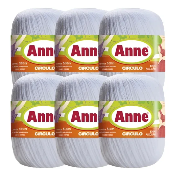 Kit 6 Linhas Fio Anne 500 Metros Branco 8001 Círculo Crochê Algodão Mercerizado Foto 1