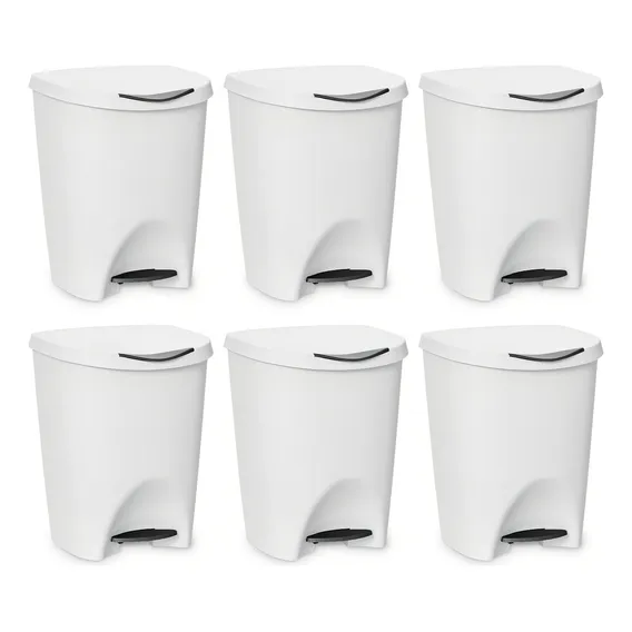Kit 6 Lixeiras Escritorio Cozinha Banheiro C/ Pedal 7,5l Cor Branco Foto 1