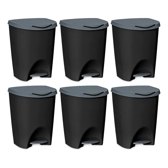 Kit 6 Lixeiras Escrit贸rio Cozinha Banheiro C/ Pedal 7l-video Cor Preto Foto 1