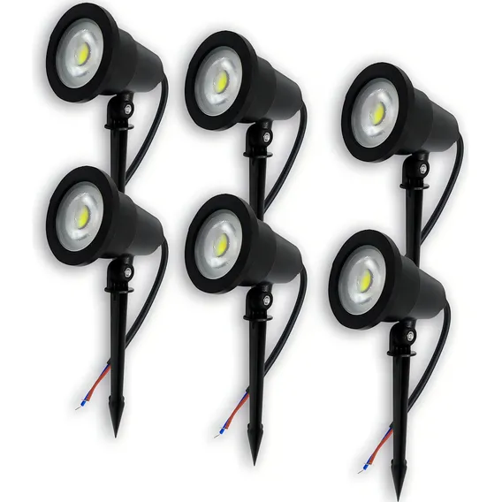 Kit 6 Luminária Espeto Jardim Com Lâmpada Cob Led 7w Branco Quente Foto 1