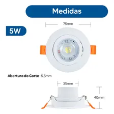 Kit 6 Luminária Spot Led 5w Dicróica Direcionável Redondo Bivolt Branco Quente Lumi 1ª Linha Foto mini 2