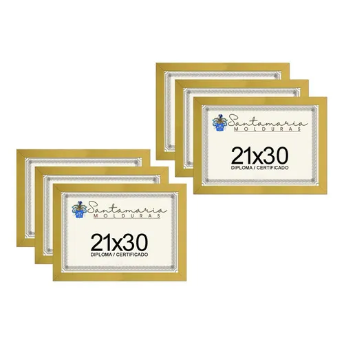 Kit 6 Molduras Porta Diploma Certificado A4 21x30 Amarelo Liso Foto 1