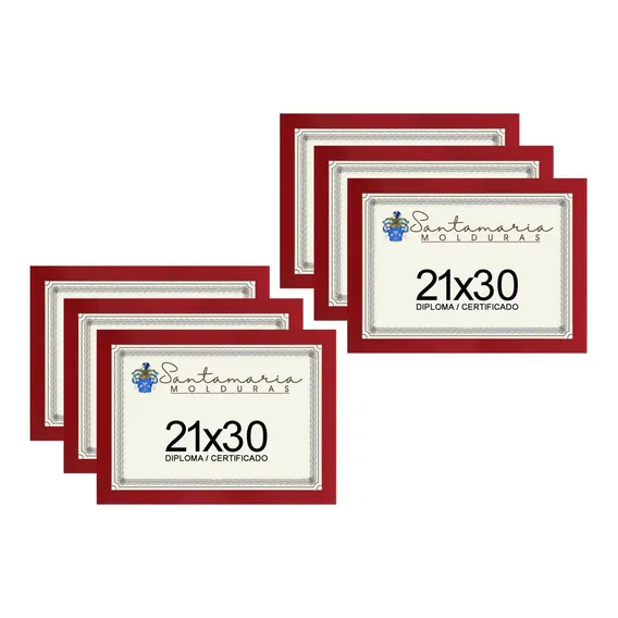 Kit 6 Molduras Porta Diploma Certificado A4 21x30 Vermelho Liso Foto 1