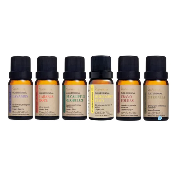 Kit 6 Óleos Essenciais Naturais Via Aroma 10ml Aromaterapia Foto 1