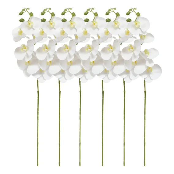 Kit 6 Orquídea Artificial Branca Arranjo Flores 3d Atacado Foto 1