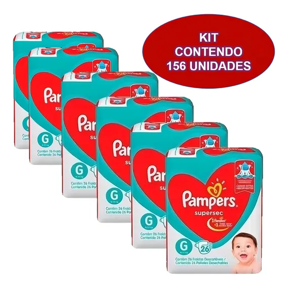 Kit 6 Pacotes Fraldas Pampers Descartável Infantil Atacado Foto 1