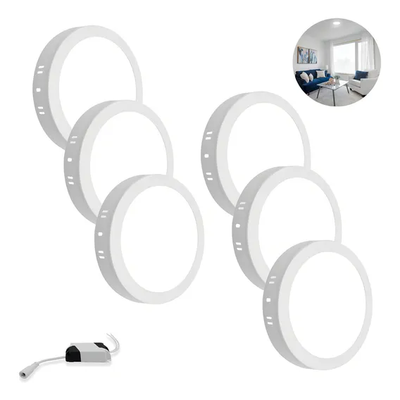 Kit 6 Painel Plafon 25w Led Redondo Sobrepor Luz Branco Frio Foto 1