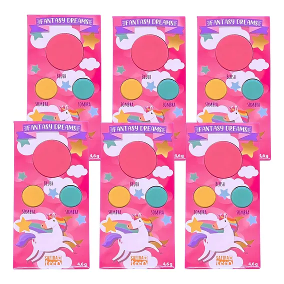 Kit 6 Paletas Sombra E Blush Infantil Linha Unic贸rnio Safira Foto 1
