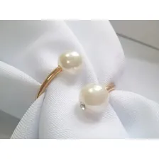 Kit 6 Peças Argola Guardanapo Metal Dourado Pedra Pérola Foto mini 3