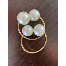 Kit 6 Peças Argola Guardanapo Metal Dourado Pedra Pérola Foto mini 4
