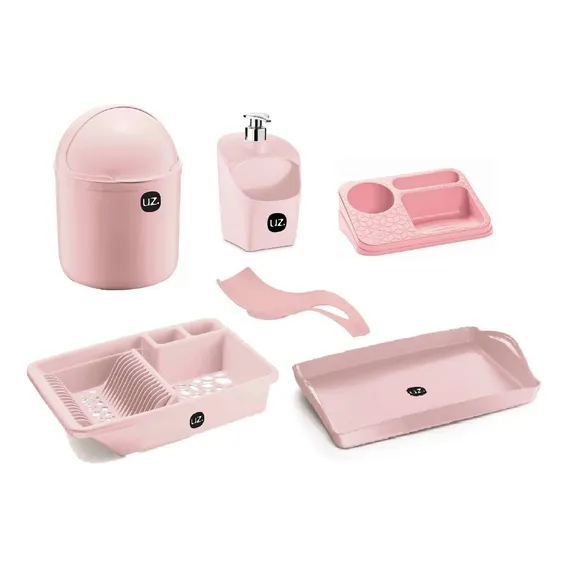 Kit 6 Peças Cozinha Com Lixeira Escorredor Louças Bandeja Uz Foto 1