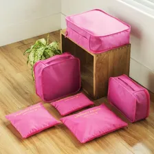 Kit 6 Peças Organizador Roupas Mala Viagem Necessaire - Pink Foto mini  3