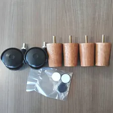 Kit 6 PĂ©s Para Cama Box De Solteiro 4 Fixos E 2 RodĂzios Mel Foto mini 4