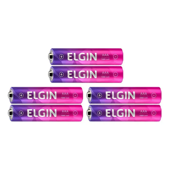 Kit 6 Pilha Recarregável Elgin Aaa 1000mah Palito Cilíndrica Foto 1