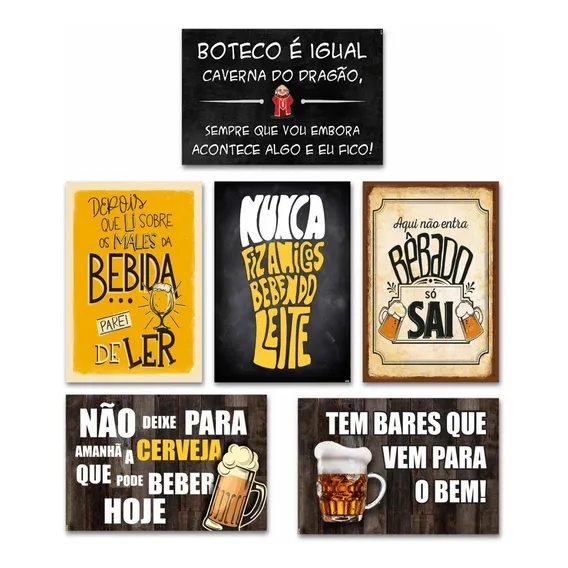 Kit 6 Placas Decorativas Frases Engraçadas De Boteco - Bar Foto 1