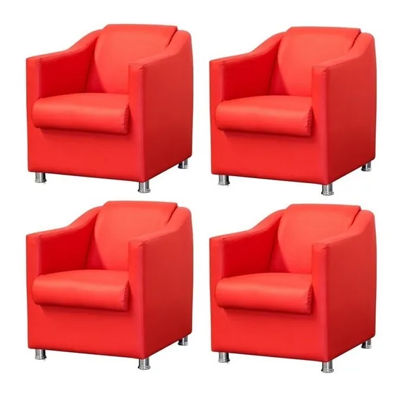 Kit 6 Poltrona Decorativa Biane Corino Vermelho Foto 1