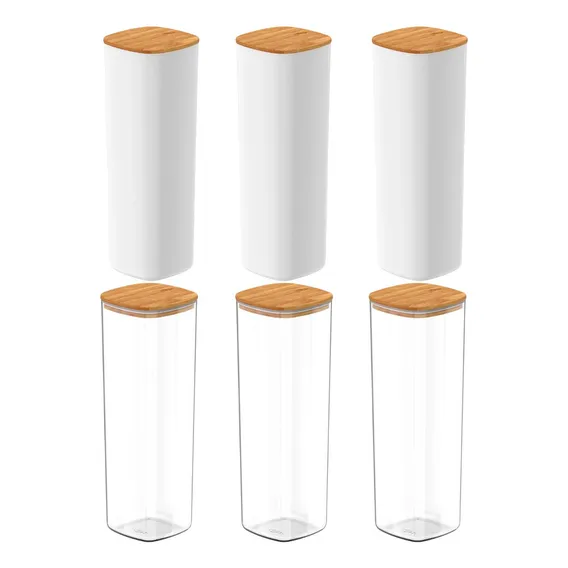 Kit 6 Potes Herméticos Mantimentos Alimento Tampa Bambu Keep Cor Kit 6 Foto 1