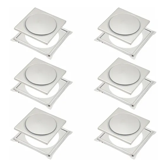 Kit 6 Ralo Click Inteligente Em Inox 10x10 Cm + 06 Porta Ralo Inox Foto 1