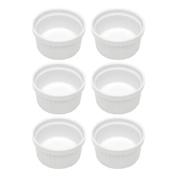 Kit 6 Ramequins Canelado 50ml Porcelana Classic Branco Lyor Foto 1