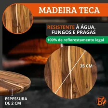 Kit 6 tábua madeira teca cortar e servir pizza 35 cm Foto mini 4
