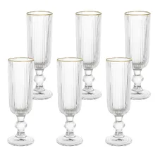 Kit 6 Taça Champanhe Espumante Versalhes Borda Dourada 170ml Foto mini 1