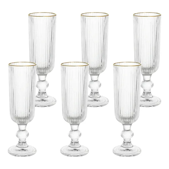 Kit 6 Taça Champanhe Espumante Versalhes Borda Dourada 170ml Foto 1