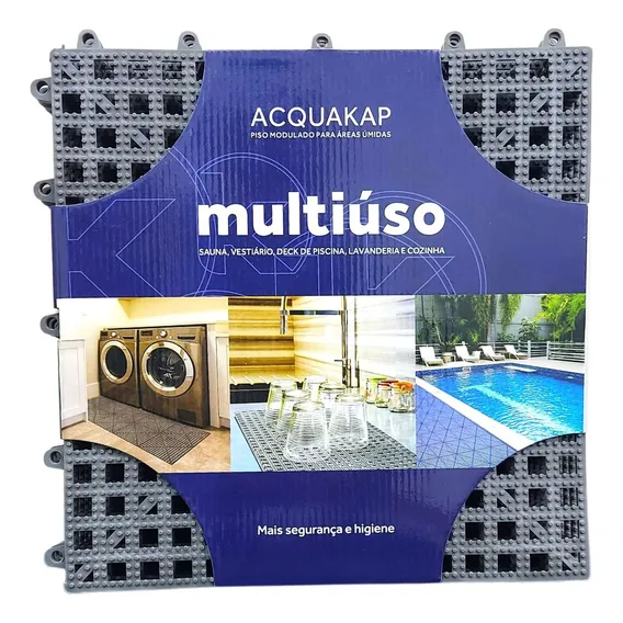 Kit 6 Tapete Piso Borracha Acqua Kap Banheiro Piscina Cinza Foto 1