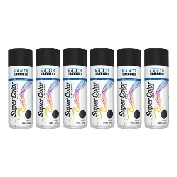 Kit 6 Tintas Spray Preto Fosco 350ml Tekbond Foto 1