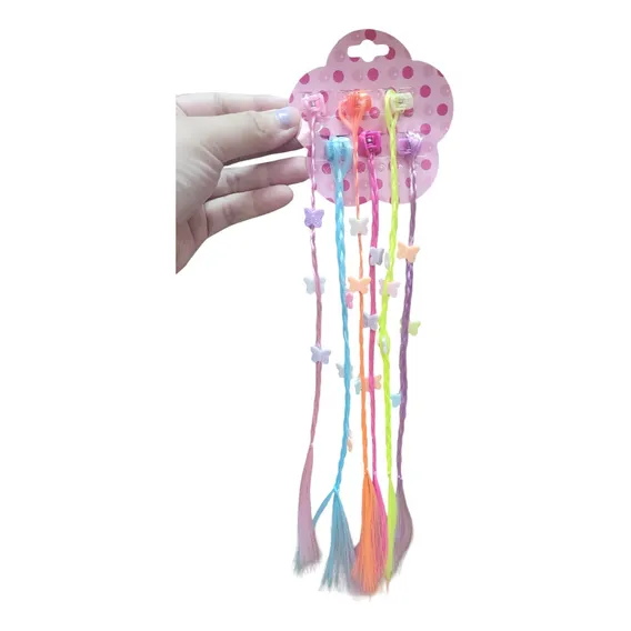 Kit 6 Trancas Colorida Aplique De Cabelo Com Mini Piranha Cor Borboleta Foto 1