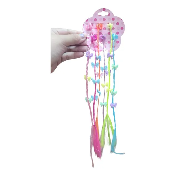 Kit 6 Trancas Colorida Aplique De Cabelo Com Mini Piranha Cor Laço Foto 1