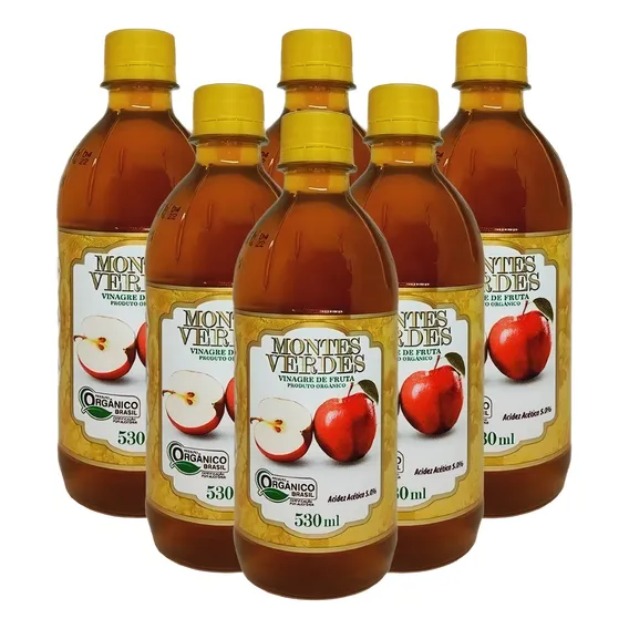 Kit 6 Vinagre De Maçã Orgânico Montes Verdes 530ml Foto 1