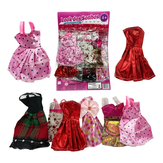 Kit 6pç Roupinha Para Boneca Roupa Vestido Look Fashion Foto 1