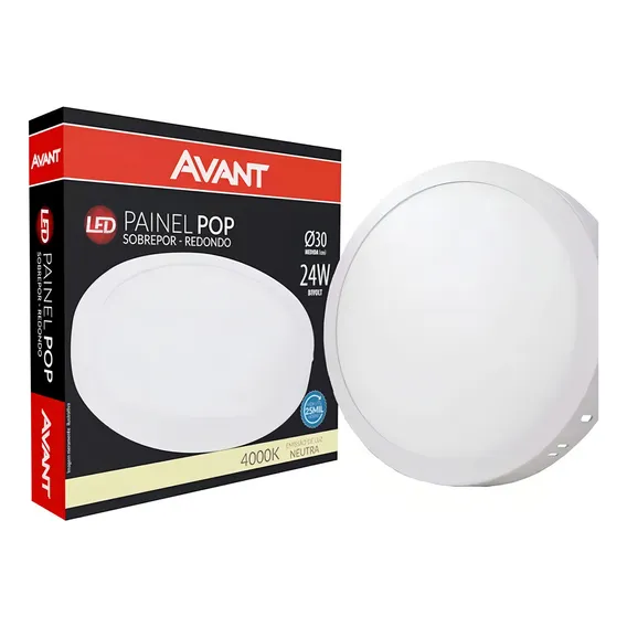 Kit 6x Painel Plafon Led Redondo Sobrepor Avant 24w 4000k Foto 1