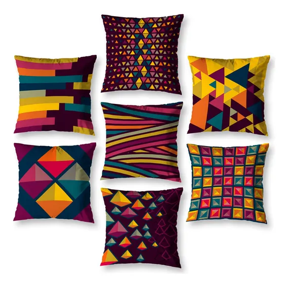 Kit 7 Capas De Almofada Geométrico 40cm Decoração Sala Pastilhas Foto 1