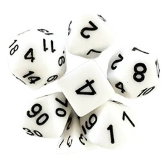 Kit 7 Dados Rpg Central Dice Opaco Branco E Preto Foto 1