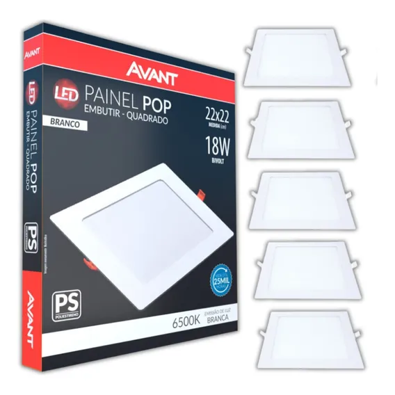 Kit 7 Painel Plafon Led 18w Quadrado Embutir Luminária Estrutura Branco 110v/220v Foto 1