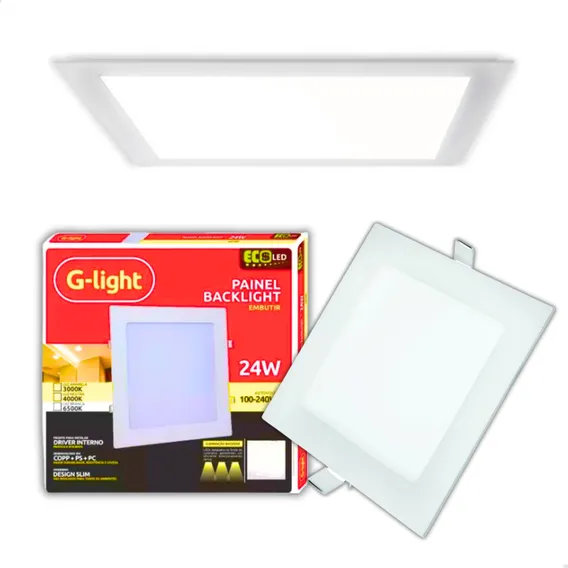 Kit 7 Painel Plafon Led 24w Embutir Quadrado 30x30 3000k Estrutura Branco Quente Foto 1