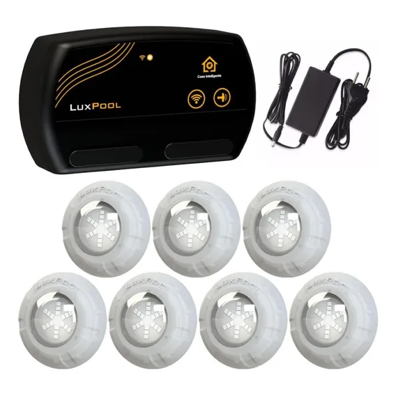 Kit 7x Led Rgb 9w Abs Piscina + Comando Wifi Alexa Luxpool Foto 1