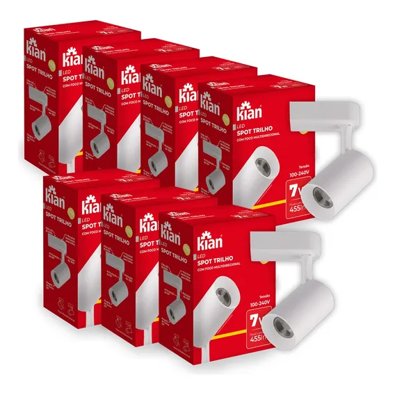 Kit 7x Spot Branco Kian Led P/ Trilho Eletrificado 7w 3000k Foto 1